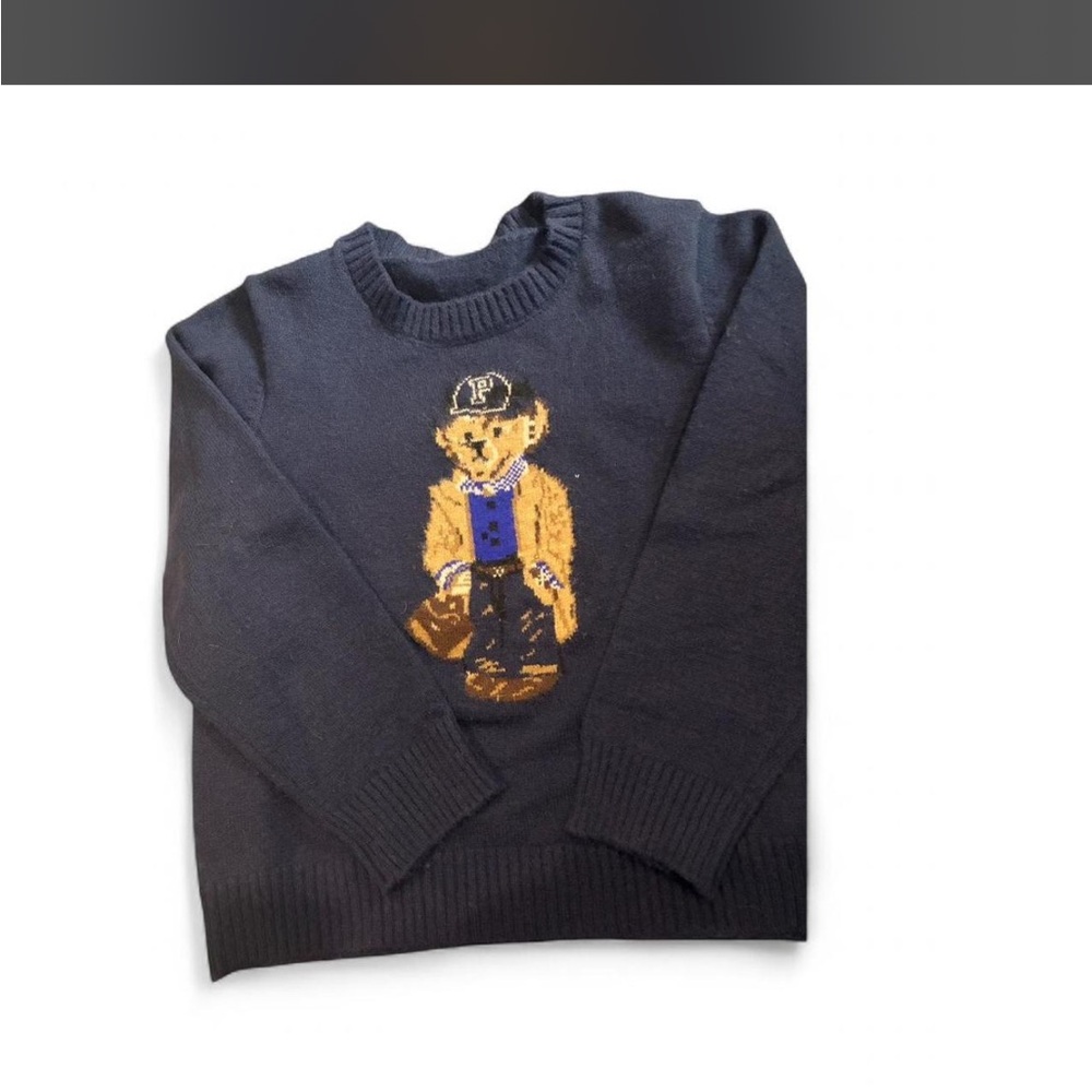 Polo inspired Navy Crewneck Sweater with Bear Motif